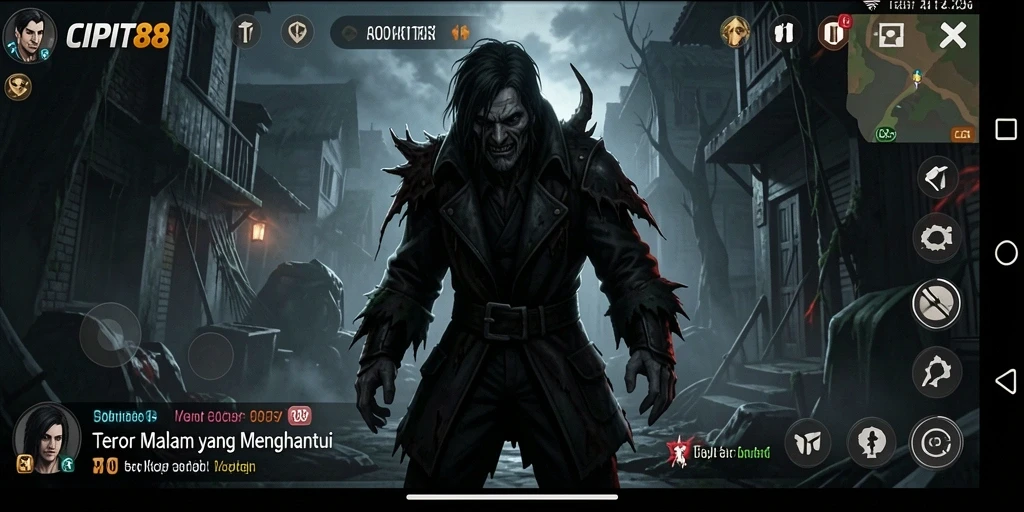 Tampilan gameplay menegangkan dalam suasana kelam dan menyeramkan.
