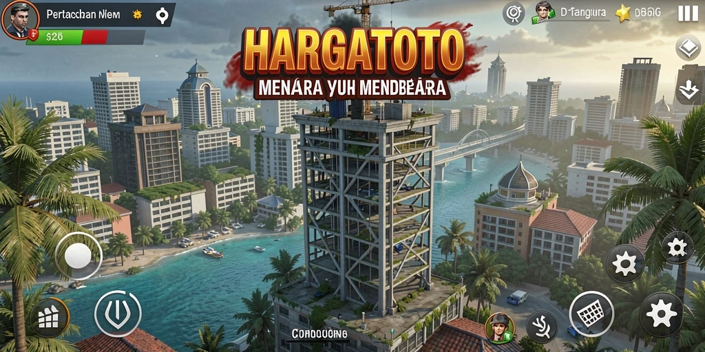 Skrinsut gameplay HARGATOTO menampilkan menara pertahanan melawan gelombang musuh.