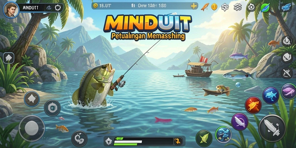 Gameplay MNDUIT yang mendebarkan di tengah lautan biru.