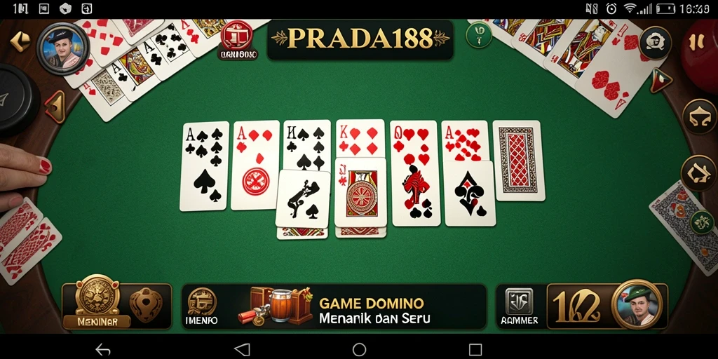 Screenshot PRADA188 menampilkan gameplay Domino yang seru dan interaktif.
