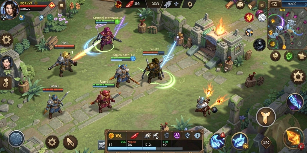 Screenshot gameplay QQ1221 yang menunjukkan pertempuran strategi.
