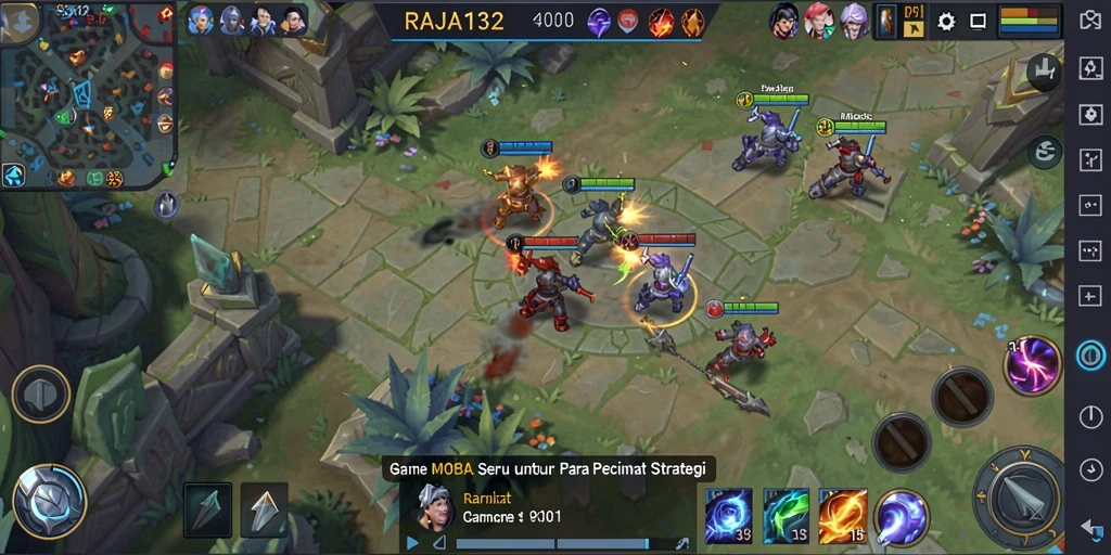 Tampilan antarmuka dan gameplay MOBA yang menarik di RAJA132.