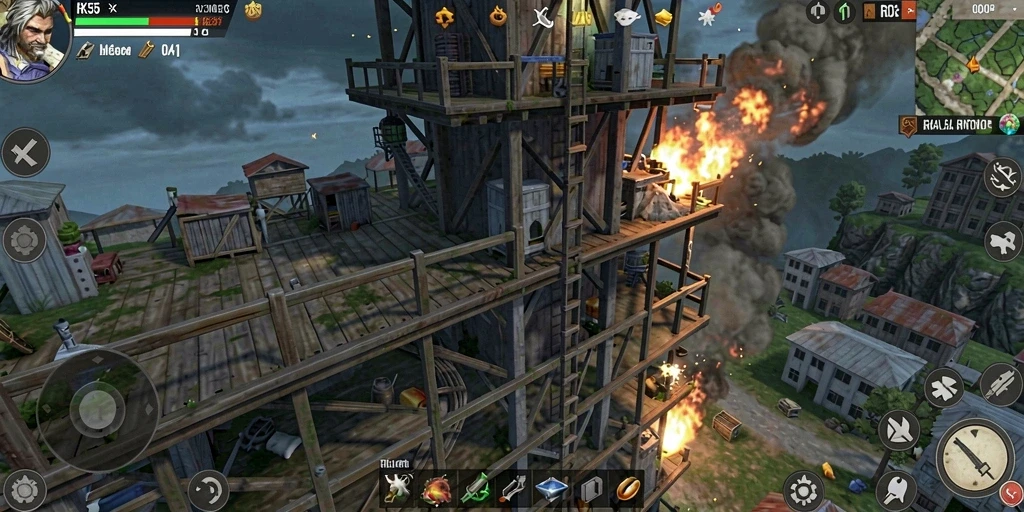 Tangkapan layar gameplay RK55 menunjukkan serangan musuh yang mendebarkan di Tower Defense.