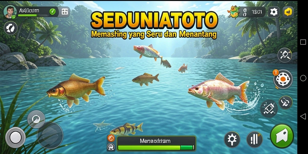 Tampilan gameplay SEDUNIATOTO dengan aksi memancing yang mendebarkan.