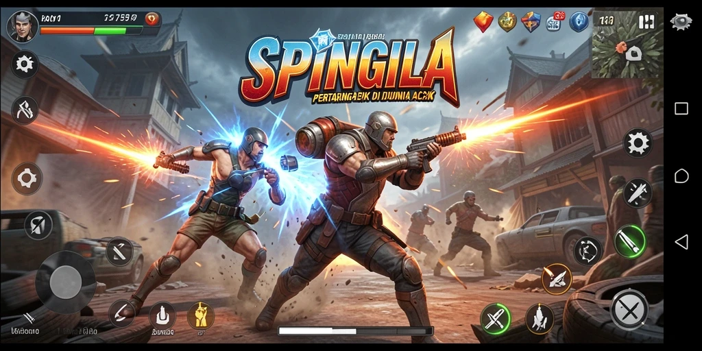 Tampilan gameplay SPINGILA dengan aksi pertarungan yang mengesankan.