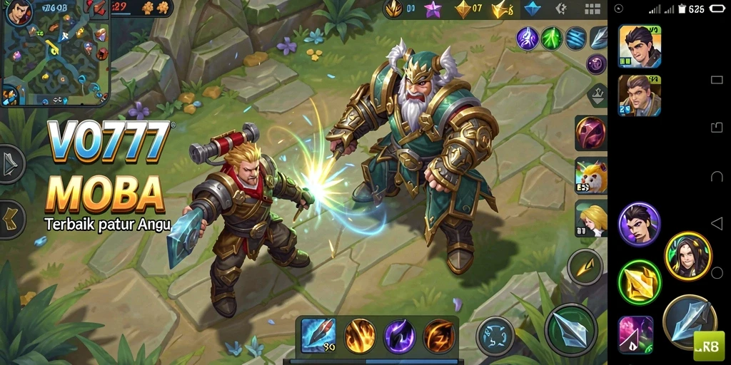 Tampilan gameplay menegangkan di VO777 dengan aksi MOBA seru.